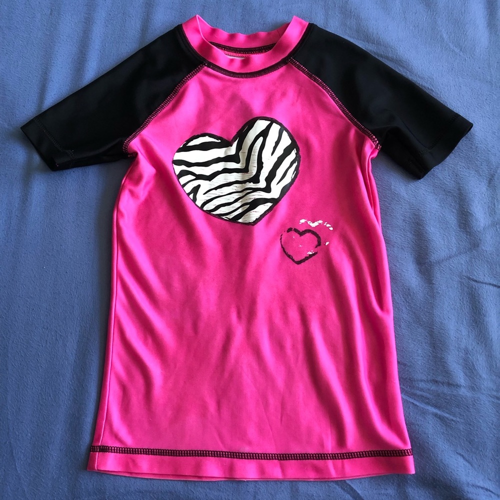 George Girls Size 5 Swim Top Short Sleeve Rashguard Pink/Black